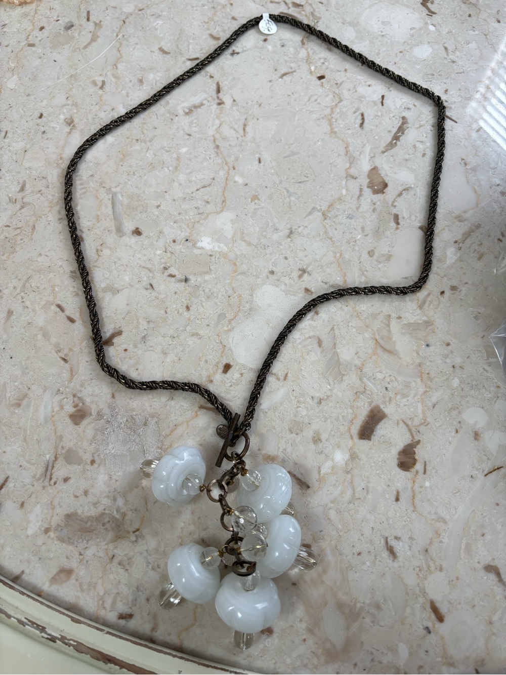 Vintage-Inspired White Glass Bead Cluster Necklace